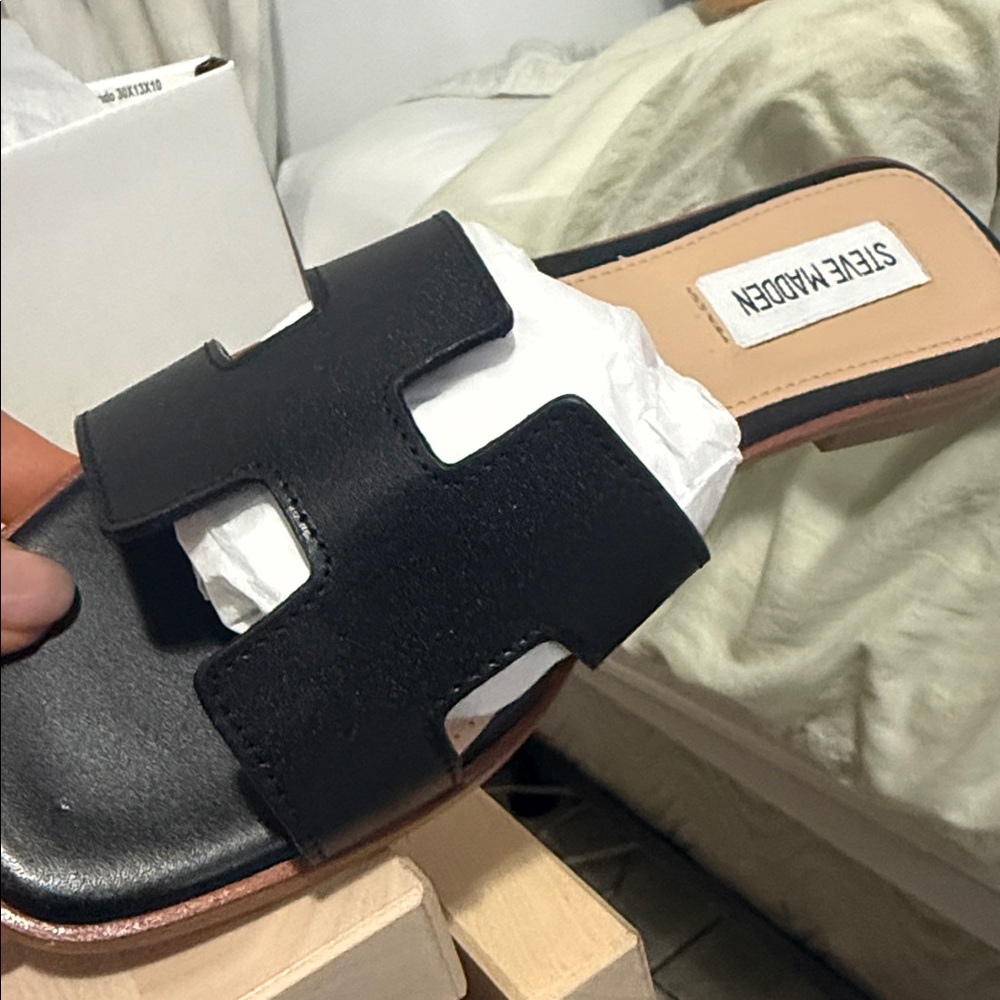 Steve Madden Black Slide Sandals